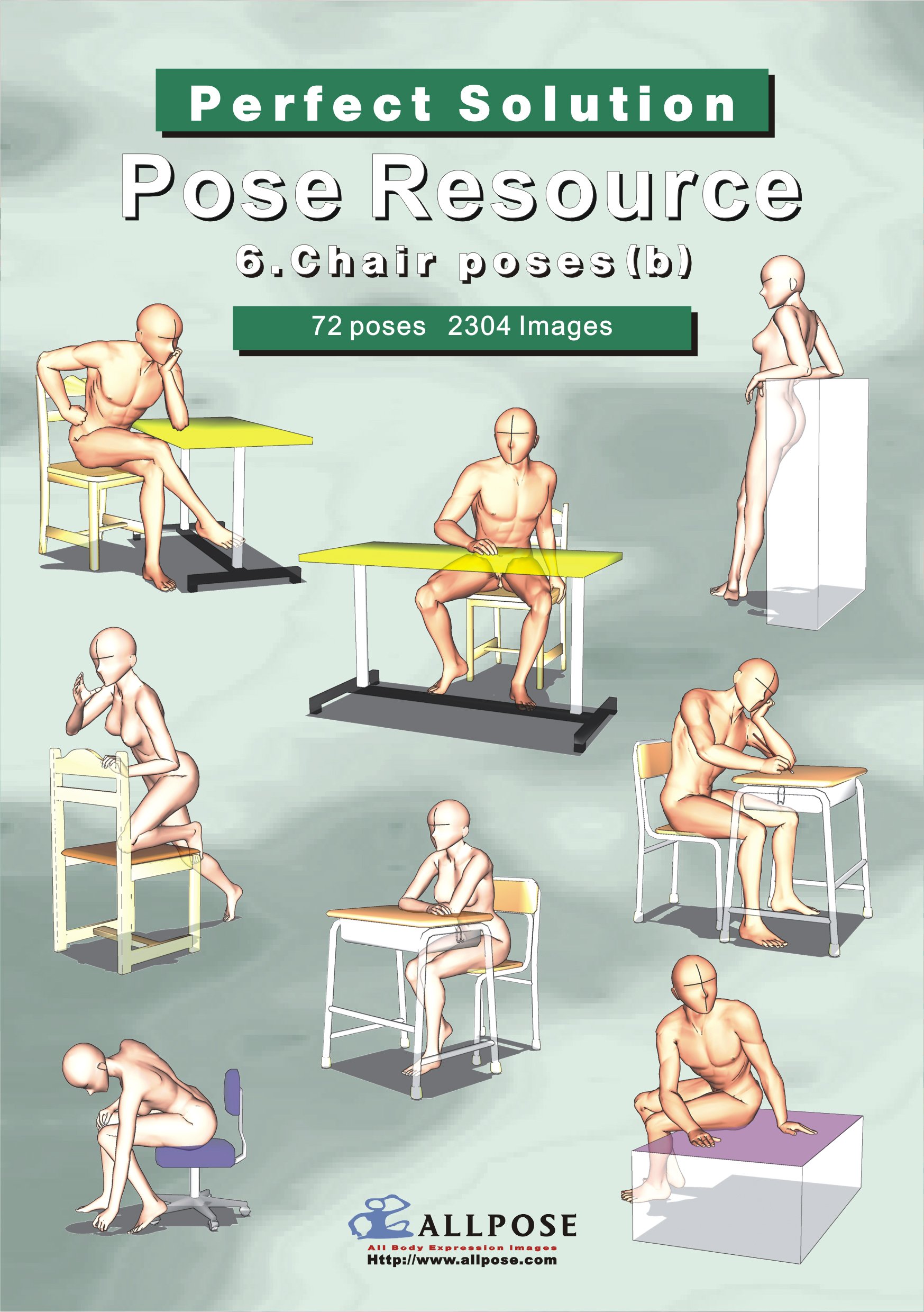 [Allpose Book] 6_Chair poses(b) (for comic,cartoon,manga,anime,illustration human body pose drawing techniques.) (Allpose Book Drawing Pose Resource : 24 Books Series)