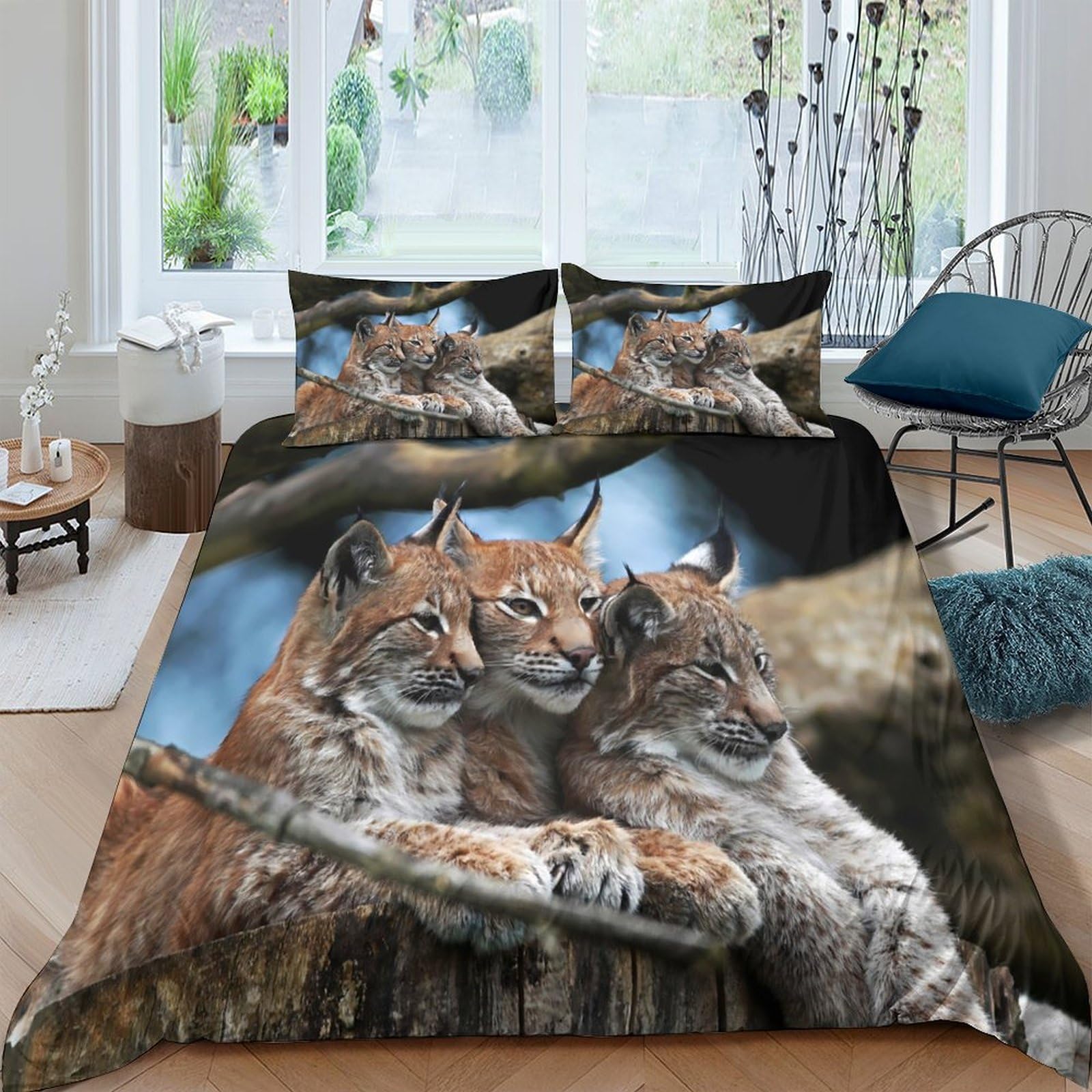 Ctjqhvkz Style-8 3D Printed Lynx Animal Fitted Sheet Microfiber Soft Breathable Forest Hug Mattress Cover For Bedroom Dorm Decor Single（135X200cm）
