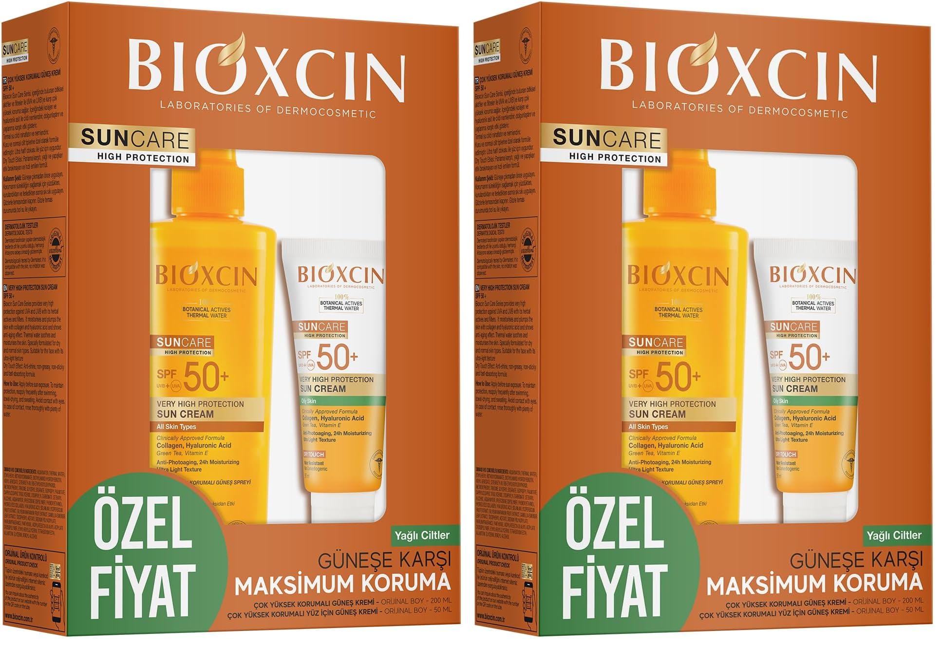 Bioxcin Sun Care SPF 50 Güneş Koruyucu Set – Yüz Kremi 50 ml + Vücut Spreyi 200 ml – Kuru ve Normal Ciltler İçin, Suya Dayanıklı, Anti-Alerjik (2 paketi)