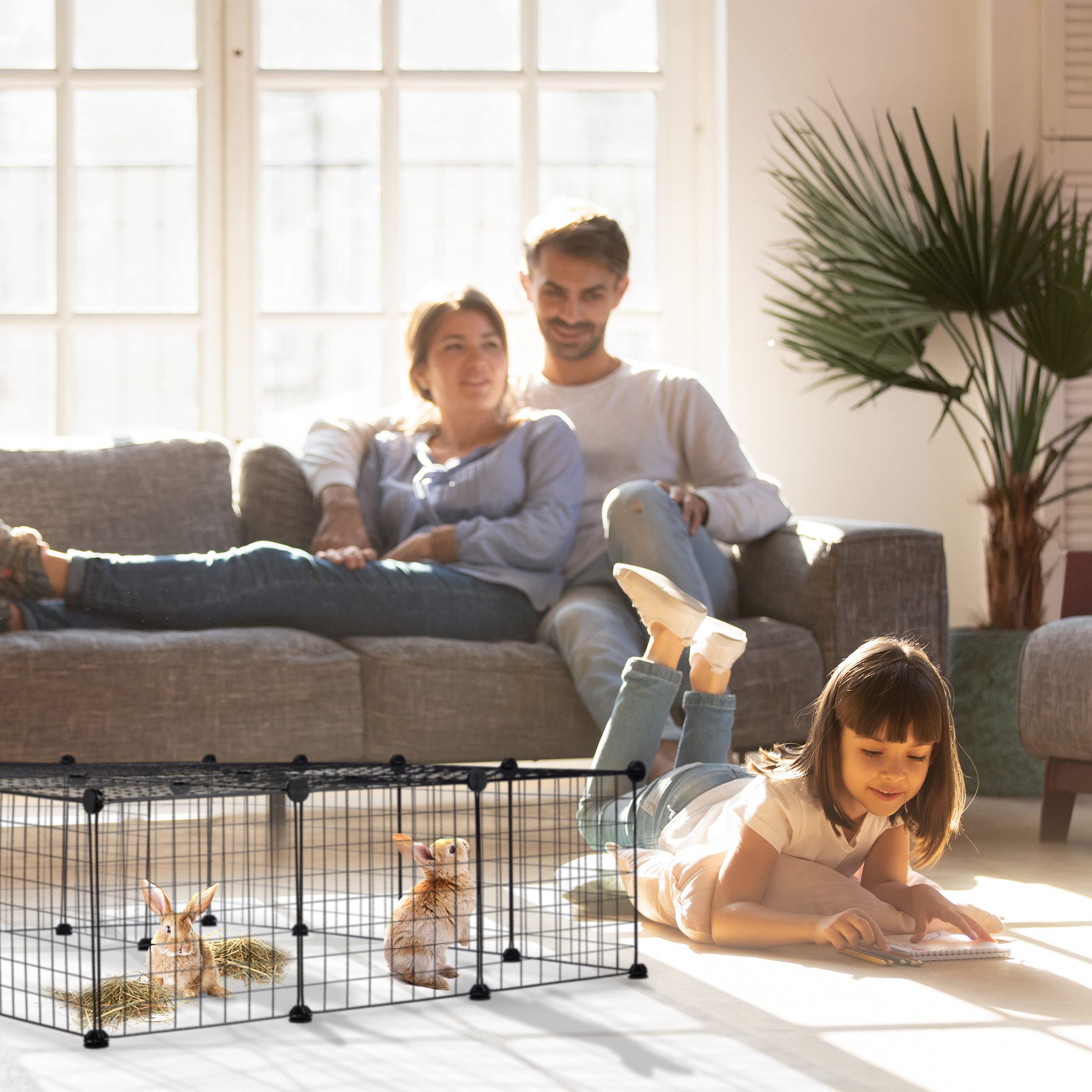 Relaxdays Parque para Mascotas y Animales Pequeños, Montaje Encajado Expandible, 72 x 145 x 110cm, Malla Metálica, Negro