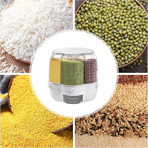 Miniatura 8 de Dispensador de arroz giratorio de 6 rejillas, contenedor de almacenamiento de granos giratorio de 360, cubo de almacenamiento de granos de azúcar