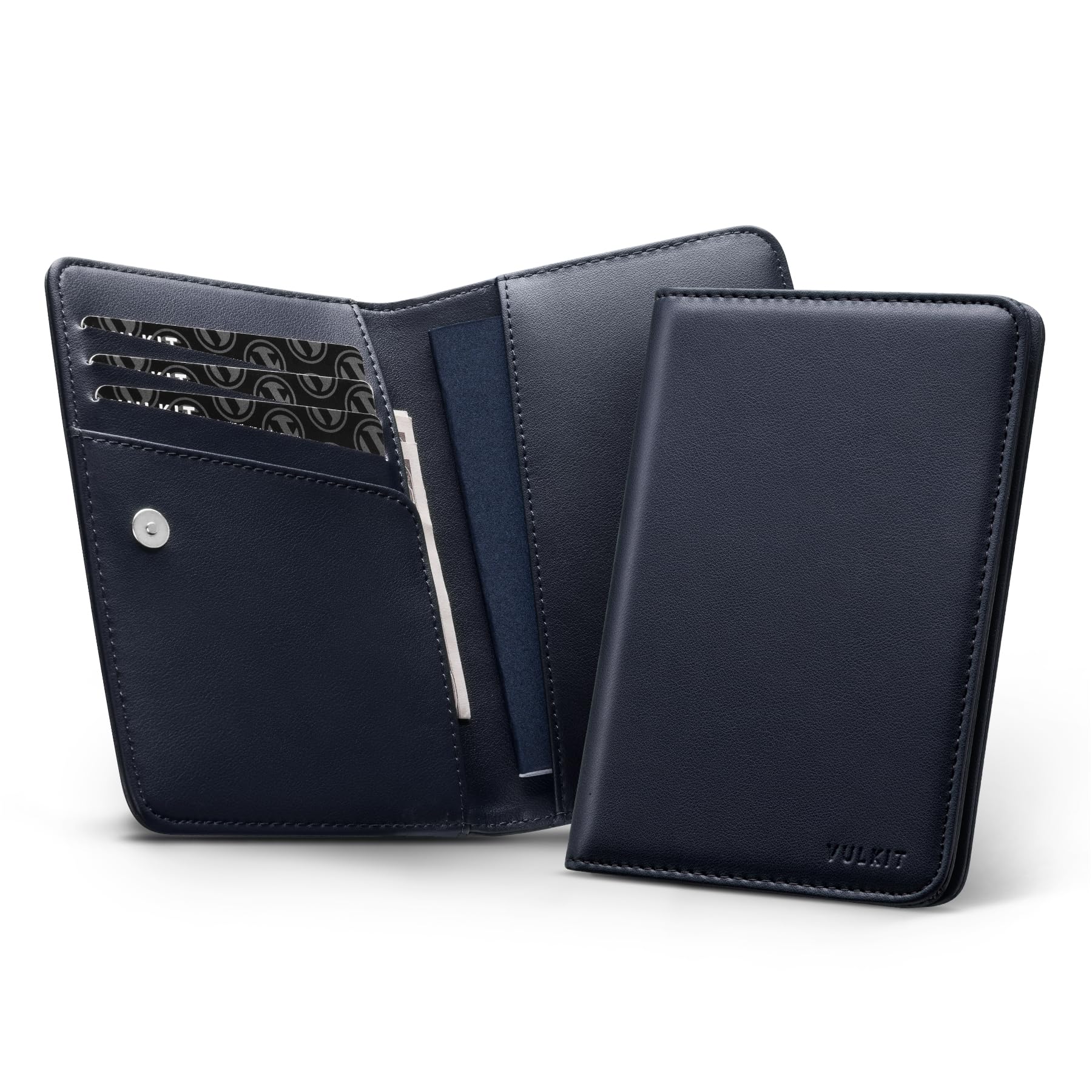 Passport Holder Magnetic Closure RFID Blocking Travel Wallet Passport Book Cover Boarding Pass Holder Travel Essentials, Nappa Navy, Minimalist-image-38