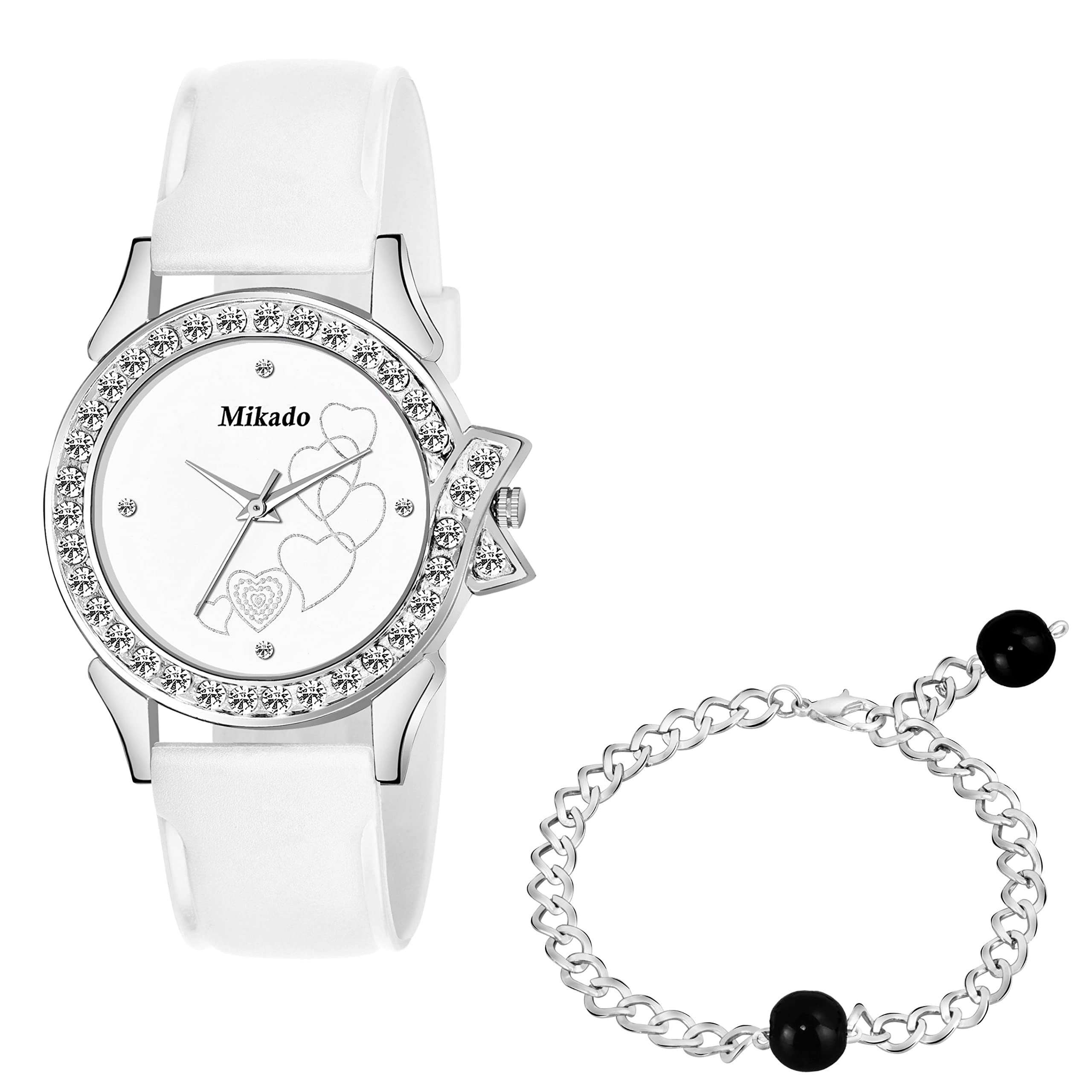 MikadoMoon White Analog Watch and Bracelet Set for Women