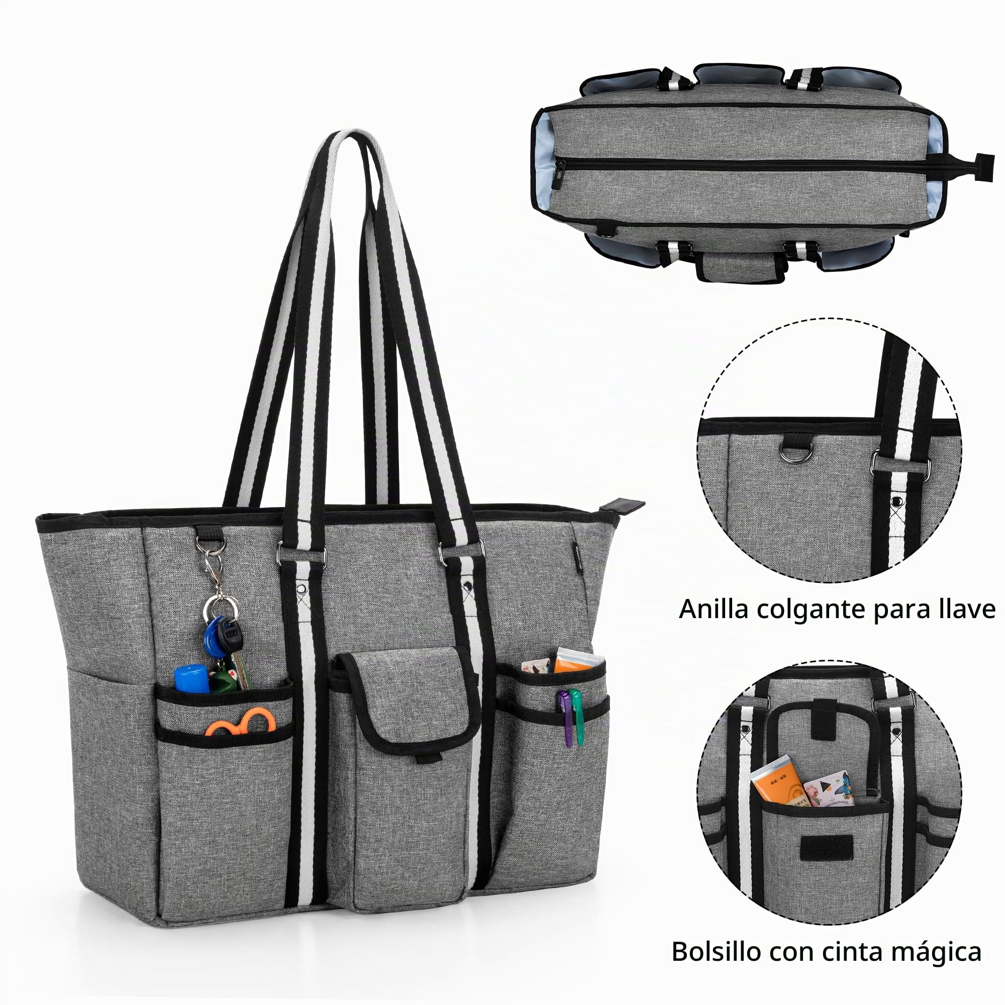CURMIO Bolsa para Profesora Mujer con Soporte Inferior Adicional, Gris