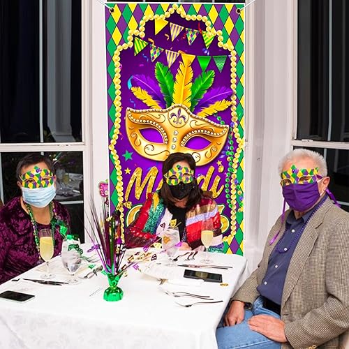 Miniatura 2 de Mardi Gras - Decoraciones para puerta 6 x 29 pies decoraciones de Mardi Gras cubierta de puerta pancarta grande de Mardi Gras decoraciones para