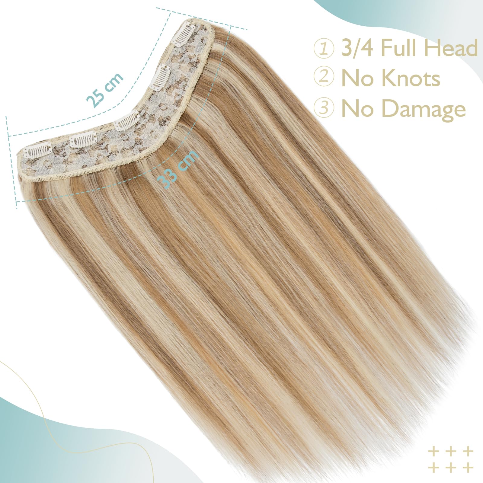 TESS Clip In Hair Extension Remy,Hair Extensions Real Human Hair One Peice U-Shaped Balayage Straight Hairpieces for Women/Ladies/Girls(#12/613 Golden Brown & Bleach Blonde,22Inch) - Image 3