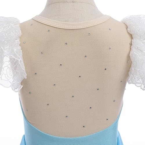 Miniatura 5 de Vestido de patinaje artístico para niñas, encaje floral, leotardo de ballet para niñas, disfraz de baile de gasa, vestido de patinadora lírica