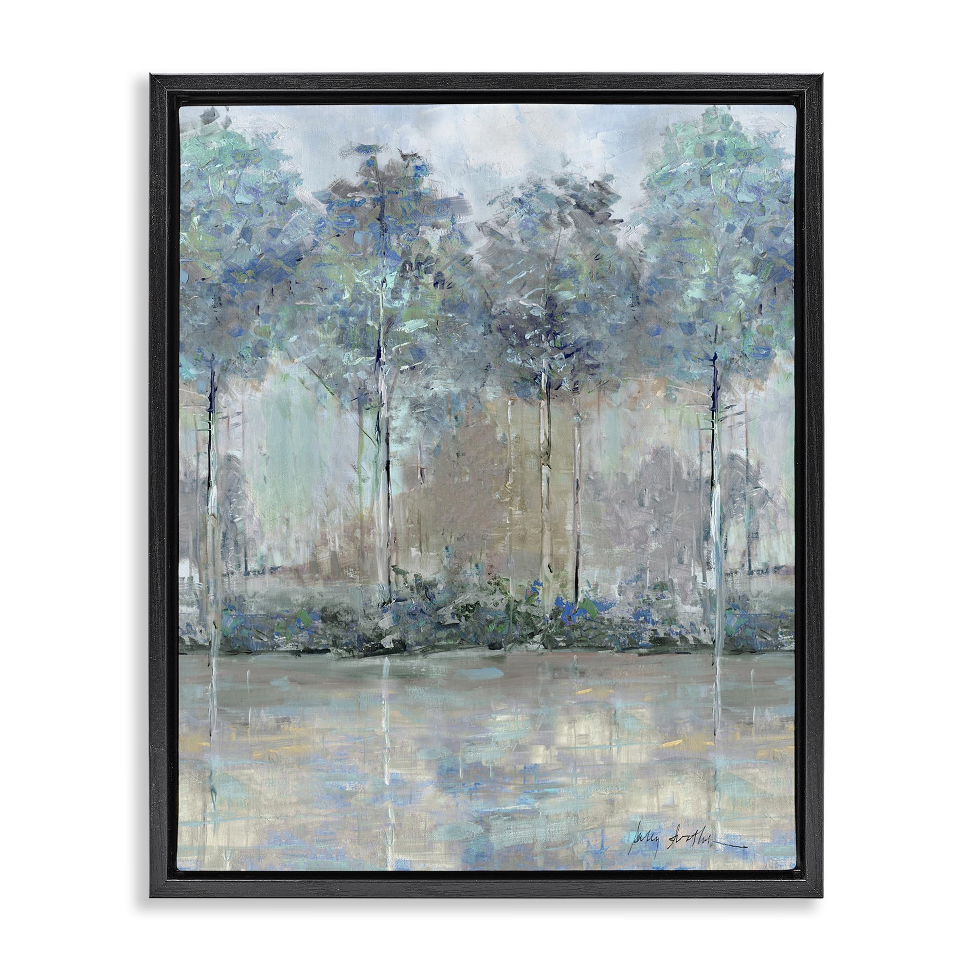 Stupell Industries Serene Forest Reflection Landscape 'Subdued Impression Of Trees', Floating Frame Canvas Art, Black, 17 X 21 Inches, Easy To Hang And Sturdy, Made In Usa, By Sally Swatland