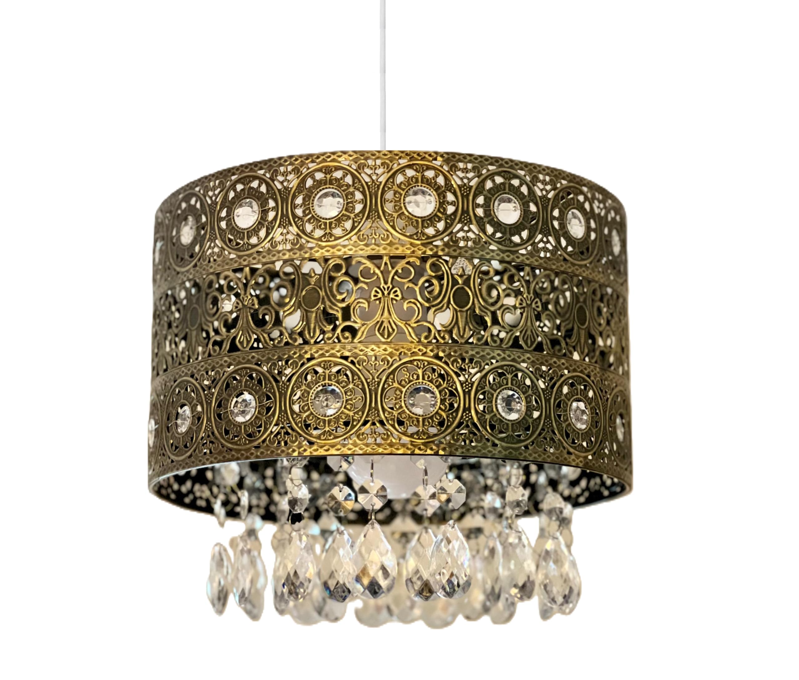 Homion Brass Moroccan Style Light Shade Acrylic | Chandelier | Ceiling Light Shade | Lamp Shade | Hanging Crystal | Moda Lights For Living Room | Bedroom | Kitchen (Brass)