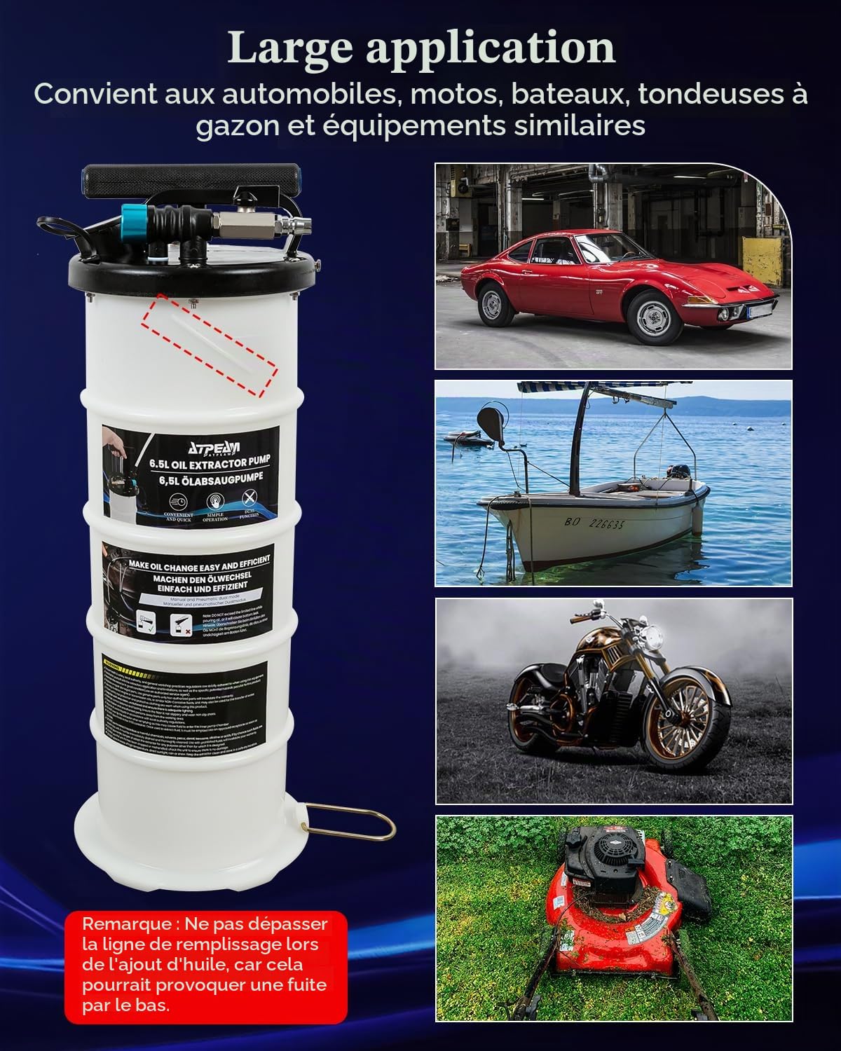 ATPEAM Pompe à Vidange Huile Moteur 6.5L Manuelle et Pneumatique, Extracteur de Fluide pour Voitures et Motos avec Tuyau d'Aspiration