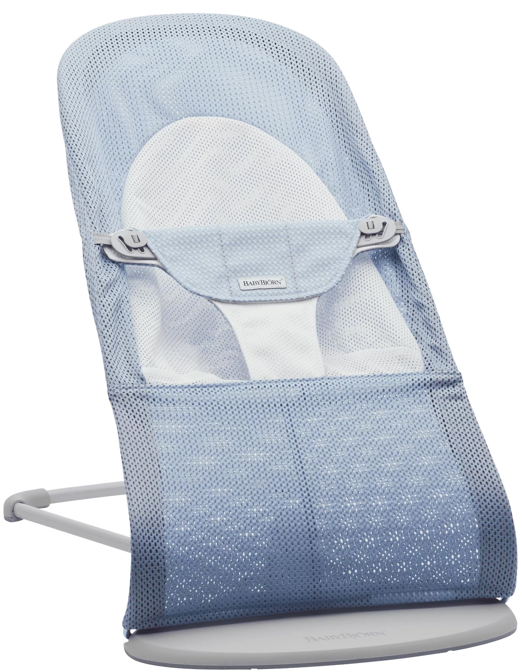 BabyBjörn 005143 Bouncer Balance miękki, jasnoszary ramka, siatka, błękitny/biały