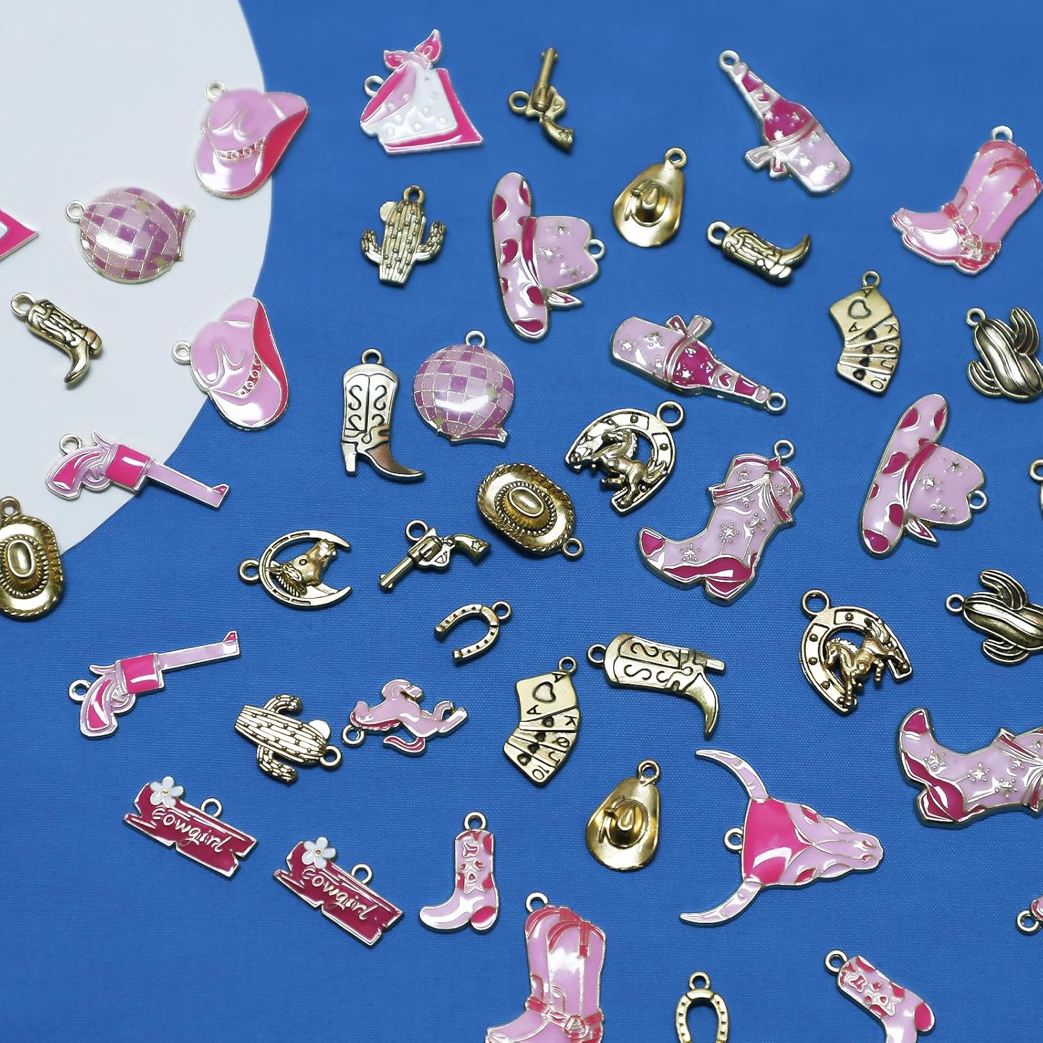 48pcs/24pais Western Cowboy Cowgirl Charms, Charms for Jewelry Making Bulk, Pink Gold Enamel Pendants Horse Cactus Boot Gun Hat Trinkets for Bracelet Making DIY Crafts Necklace Earrings Keychain - Image 3