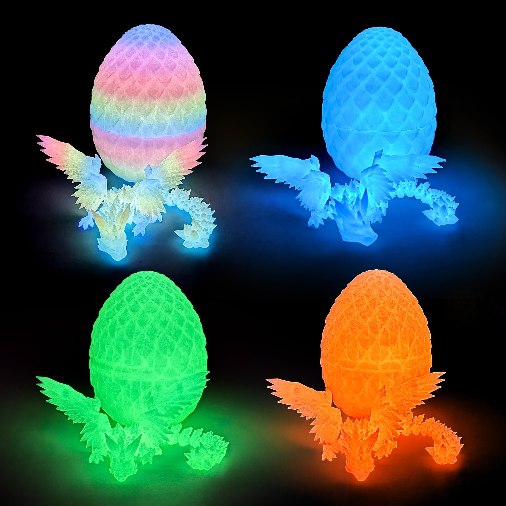 Flavery 4 Pack 3D Printed Dragon Egg, Small Scale Egg with Wings Dragon Inside, 3D Printed Fidget Toys