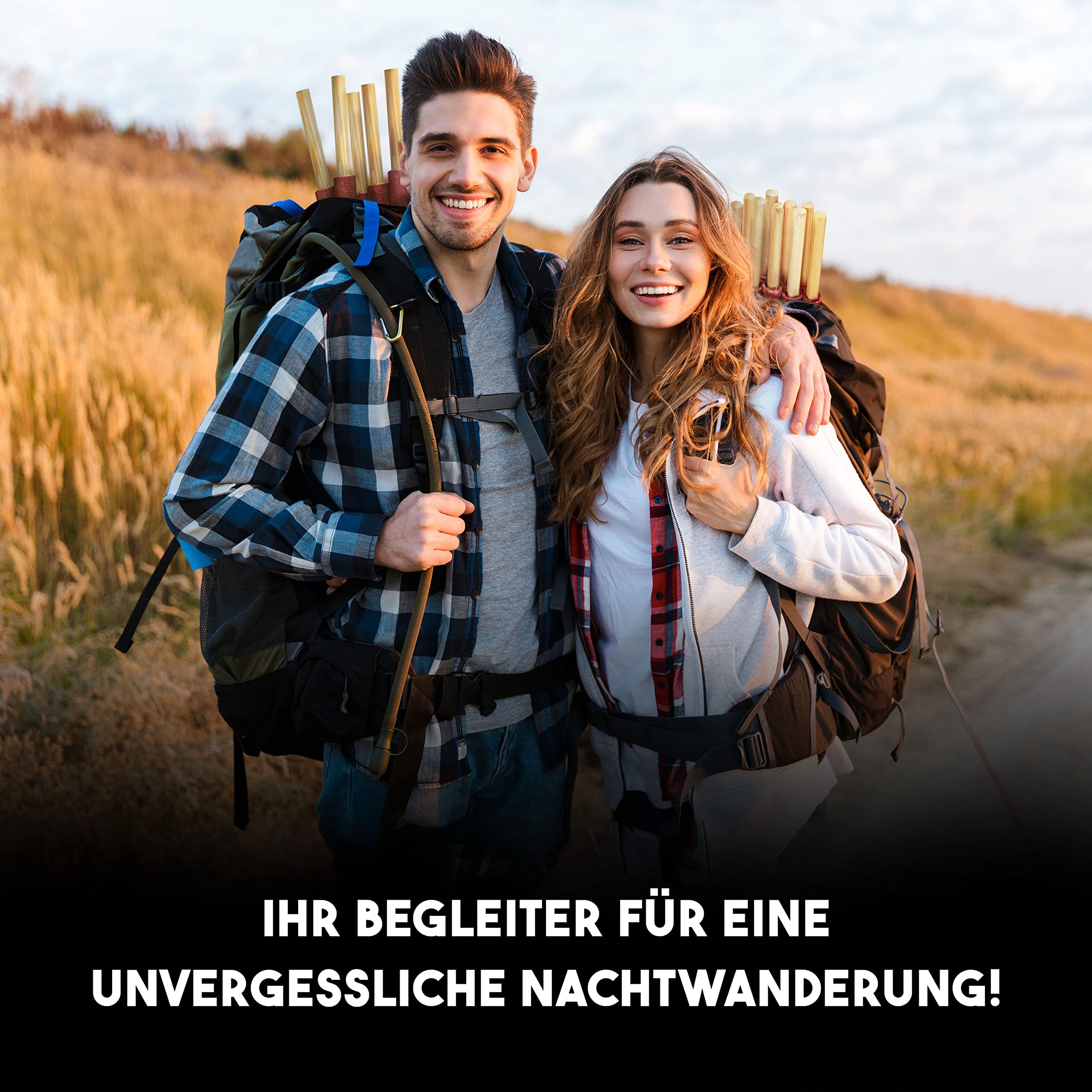 Bolson Wachsfackeln 60 Min (100 Stück) Gartenfackel aus Wachs mit Handschutz & Griff für Kinder & Erwachsene - in Deutschland hergestellte Fackel f. Draußen - ideal f. Fackelwanderung, Garten, Outdoor