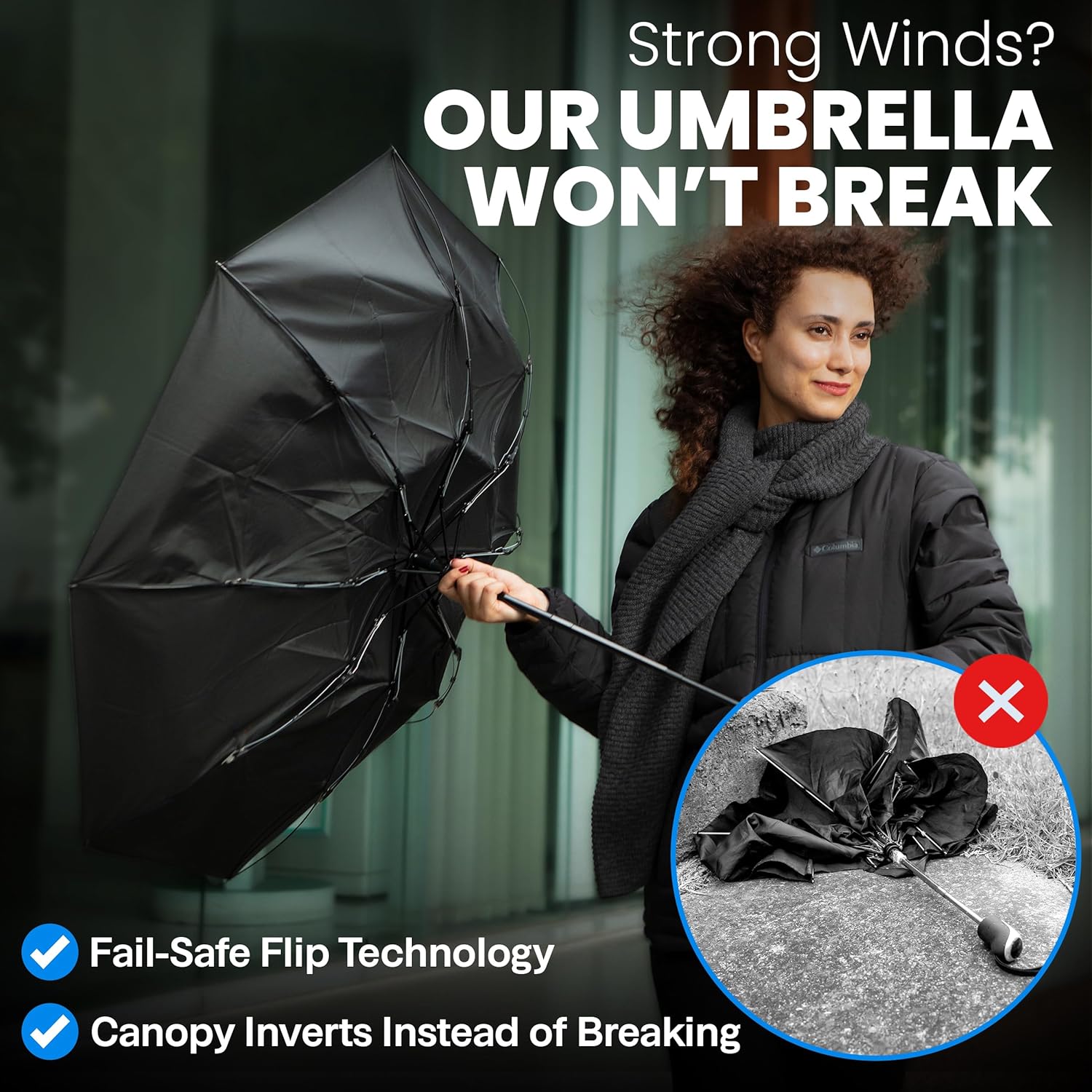 Rain-Mate Windproof Compact Umbrellas for Rain - Strong Reinforced Fiberglass Rib Design & Auto Open & Close - Portable Folding Travel Umbrella - Lightweight & Packable for Women & Men, Easy Collapse - Image 2