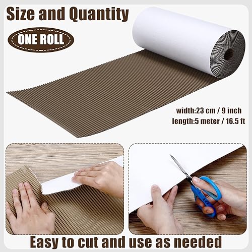 Miniatura 2 de Geyoga Rollo de cartón corrugado de una sola cara con flauta B, rollo corrugado para embalaje, almacenamiento, manualidades (9 x 197 pulgadas,