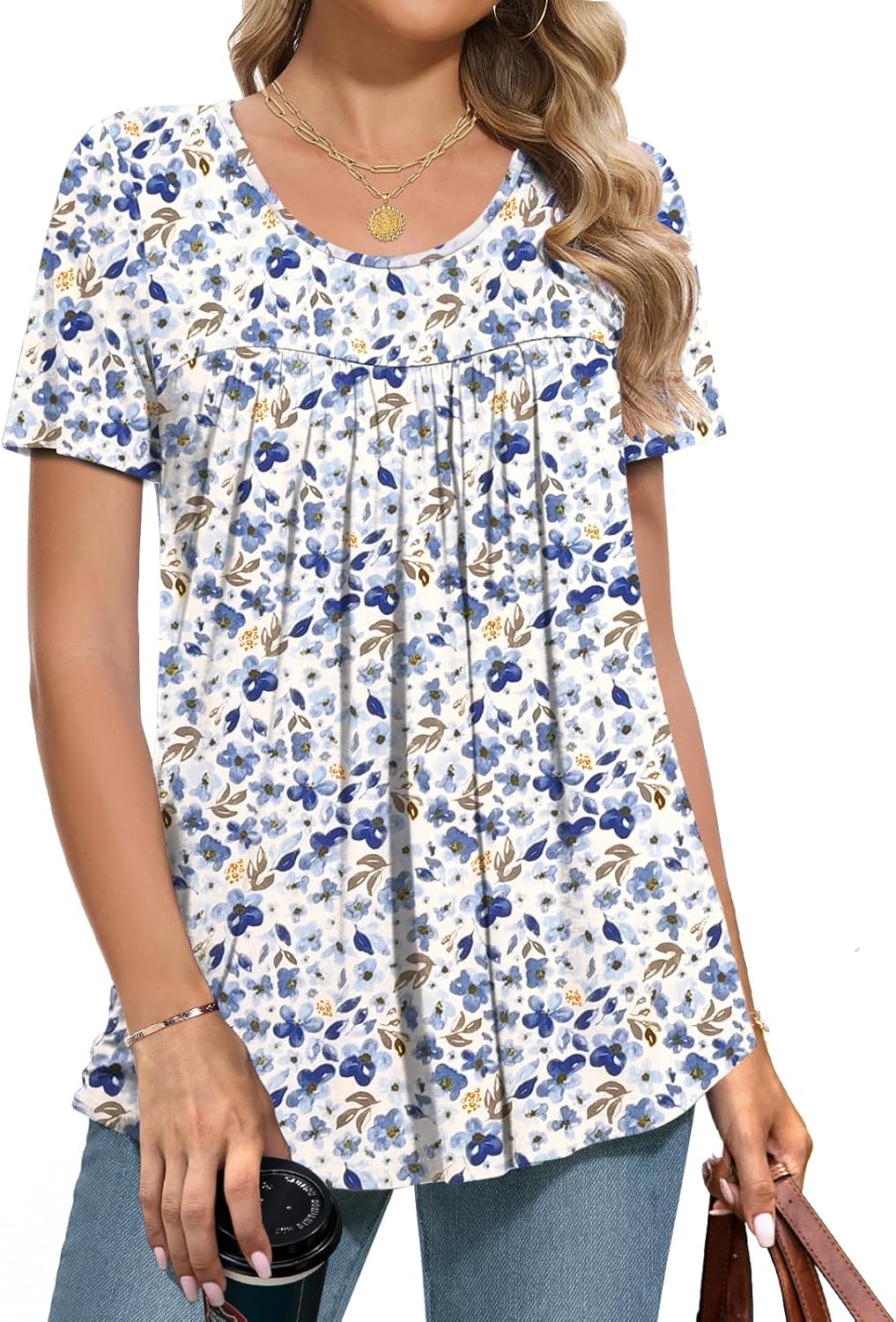 Womens Summer Tops Short Sleeve Shirts for Women Scoop Neck Tops Loose Fit Casual Comfy Women Blouses Flowy Top M-3XL