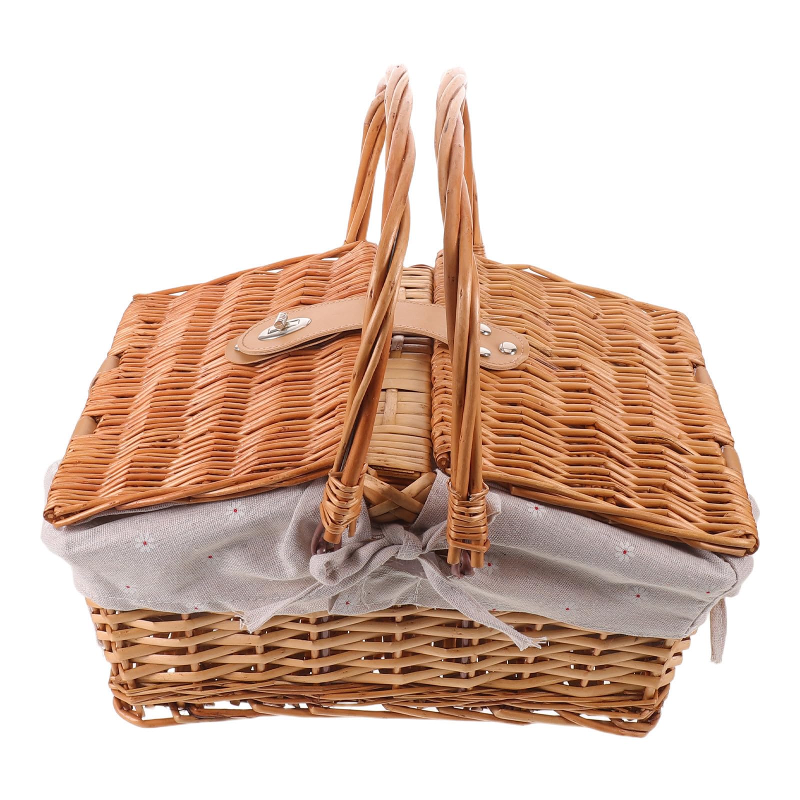 Cesta de Picnic Tejida a Mano con Tapa y Asa, Marrón