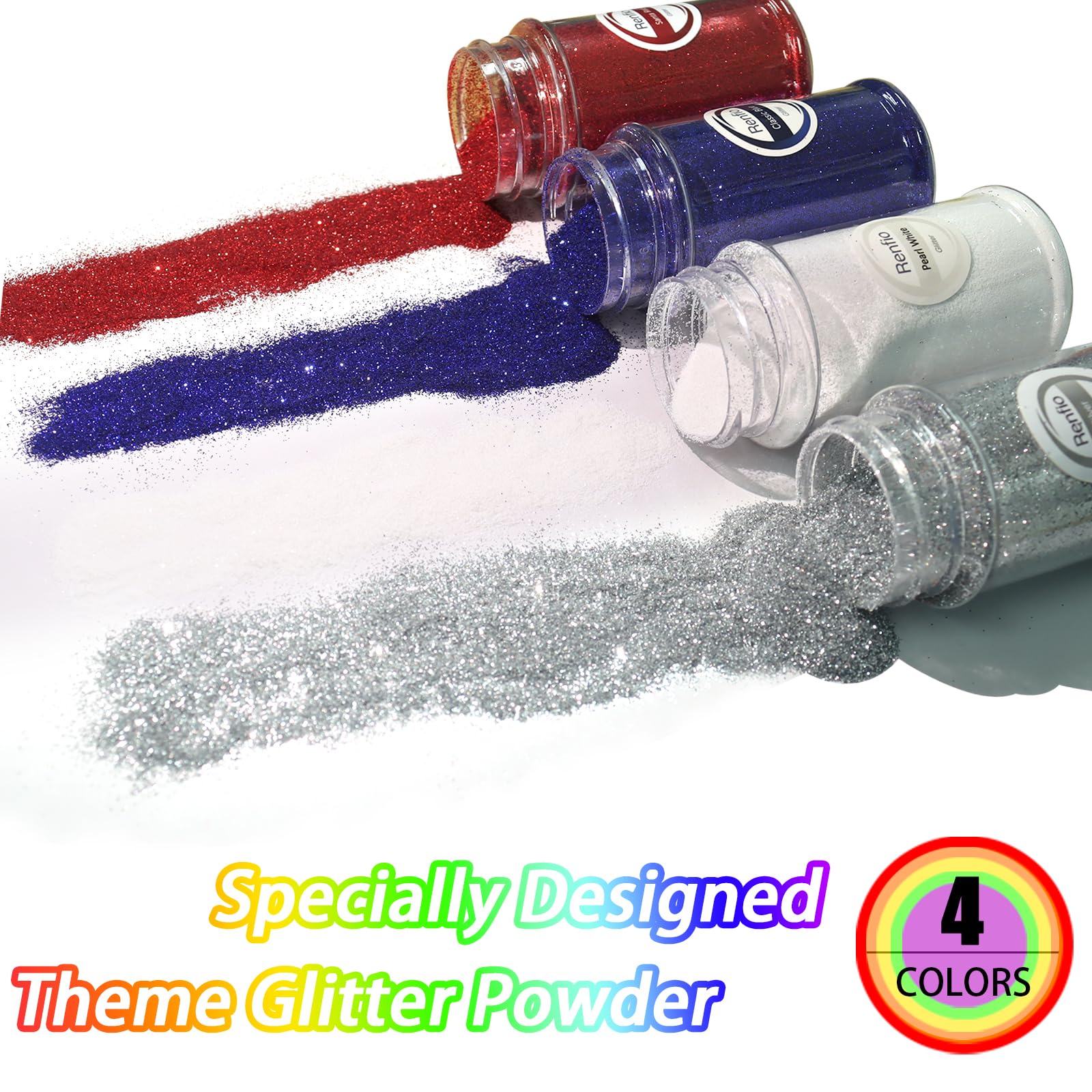 Renfio 4 Colors Glitter, USA Glitter, 1.94oz/55g Each Red White Blue Accessories, 1/128