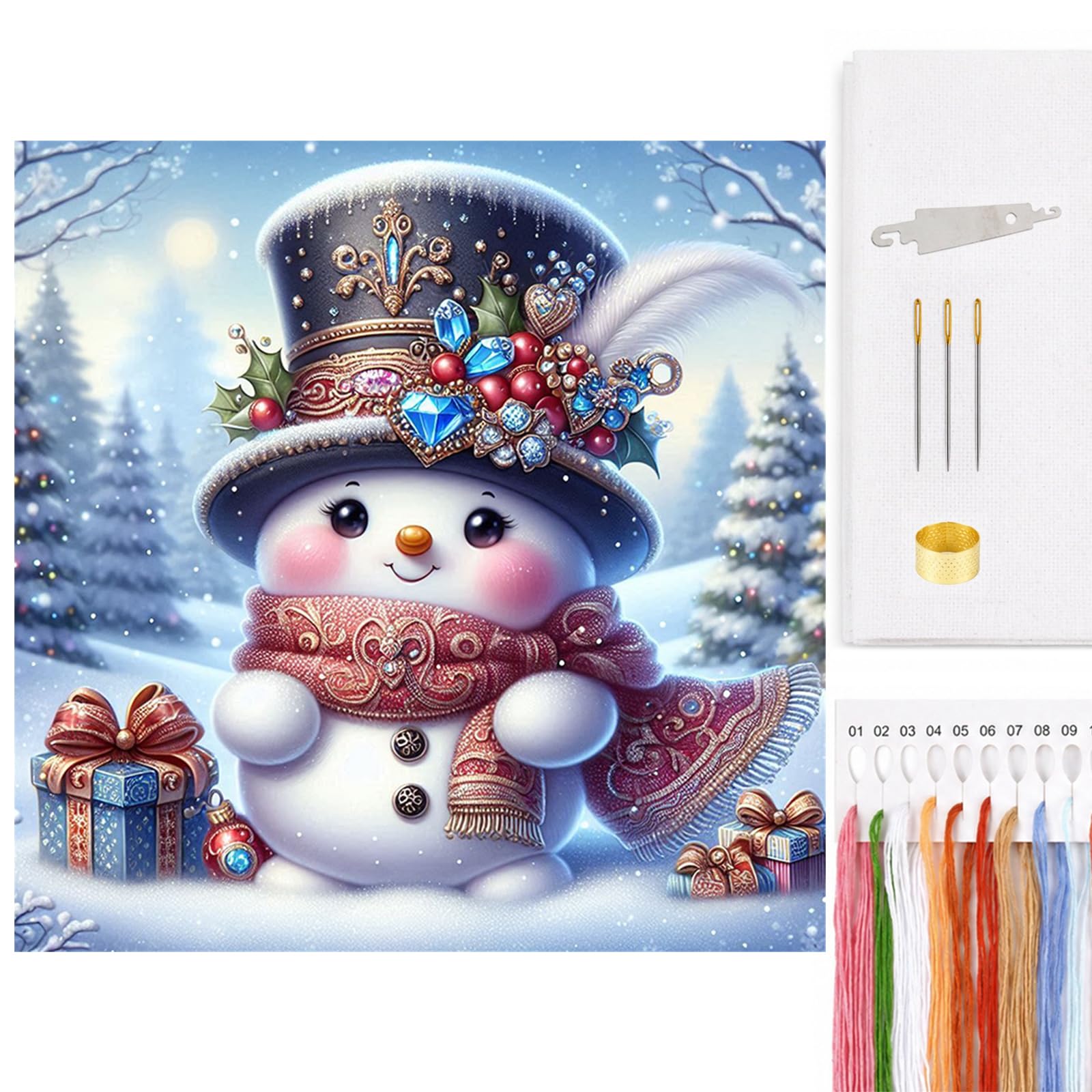 POETRYDRAW Gemstone Snowman Full 11CT 3 Strands DIY Counted Cross Stitch Kits for Beginners Adults Gift Home Wall Decor Cross Stitch Patterns Arts Craft Kits 40x40cm (Gilded Snowman)