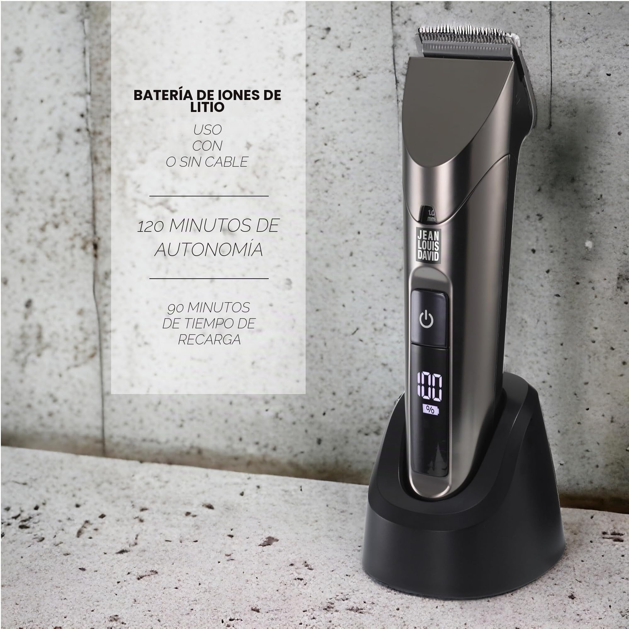 Jean Louis David - Cortapelos Infinite Styler 4 en 1 - Cuchillas Anchas 37 mm - Cabeza, Nariz, Orejas - Peine Ajustable 10 Alturas - Preciso para Barba, Bigote y Cabello - Uso Inalámbrico