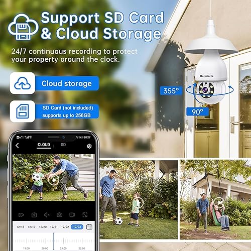 Miniatura 5 de Cámara de seguridad con bombilla de 2K, WiFi de 5G y 2.4 GHz, seguimiento de movimiento de 360, visión nocturna a color, compatible con Alexa,