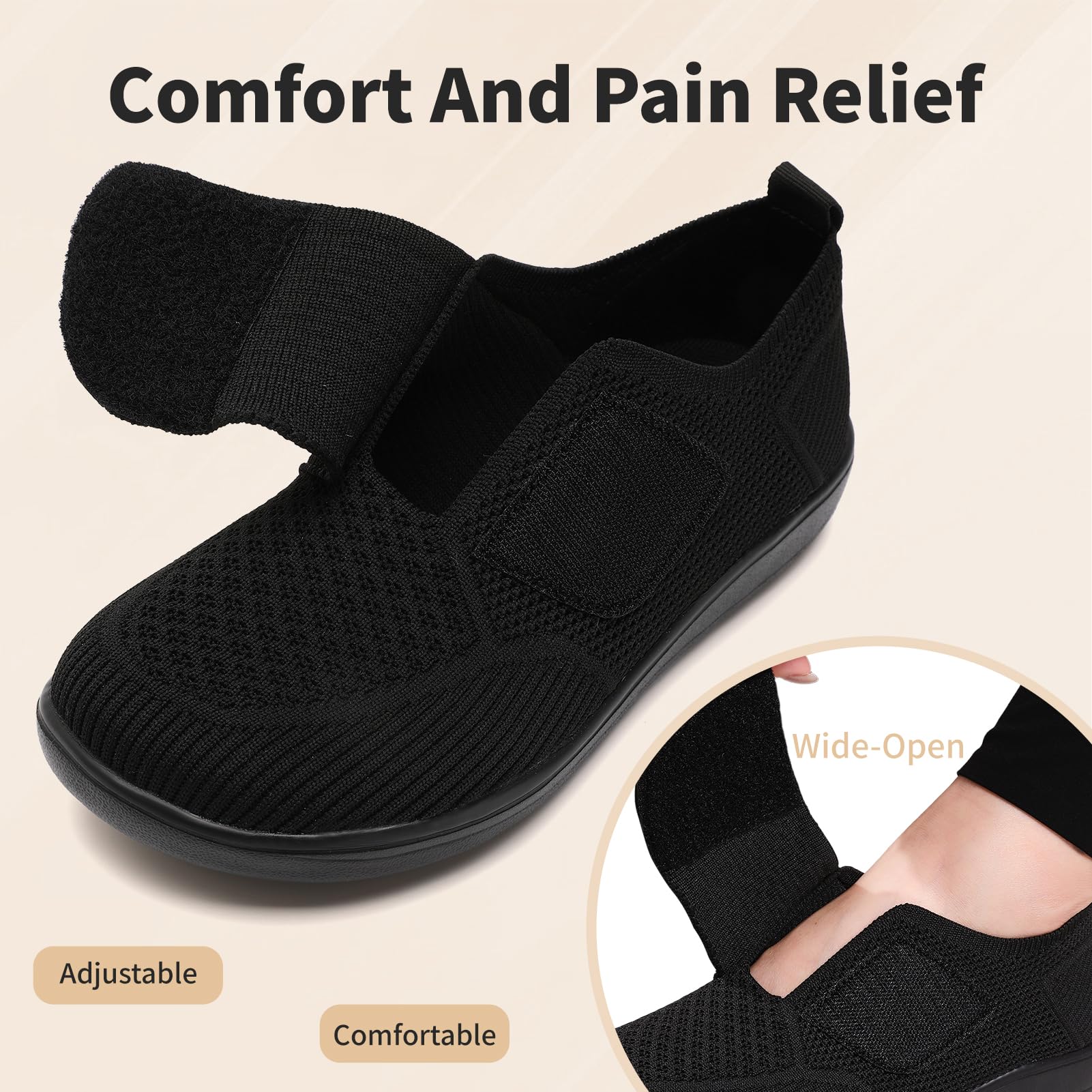 Scarpe da uomo per diabetici da uomo, ortopediche, larghe, senza lacci, da camminare, linfedema, neuropatia, piedi gonfi, piedi nudi, zero cadute, antiscivolo, comode, traspiranti, leggere