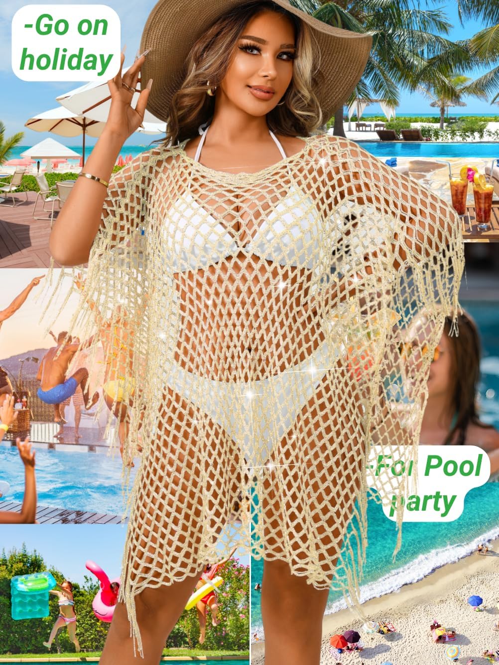 Kaei&Shi Sexy Hollow Out Beach Coverups,Crochet Fringe Knit Swimsuit Cover Up,Pool Swimwear Dress for Women Fit 0-14 - Image 7