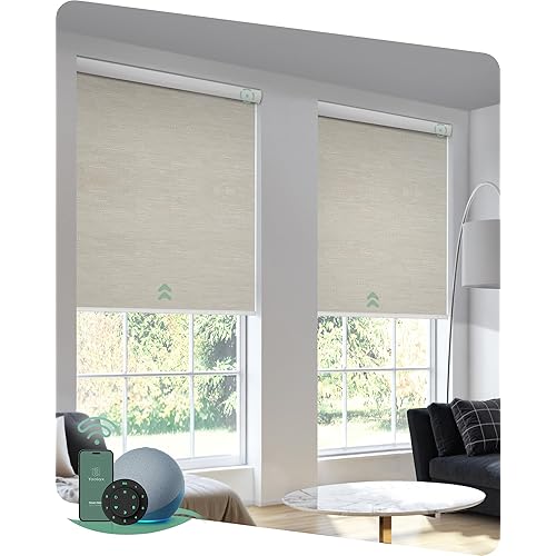 Yoolax Motorized Blinds with Remote, Blackout Smart Blinds for Indoor Windows, Automatic Shades Compatible with Alexa Roller Window Shades with Valance (Jacquard Coffee, 58" W x 72" H)