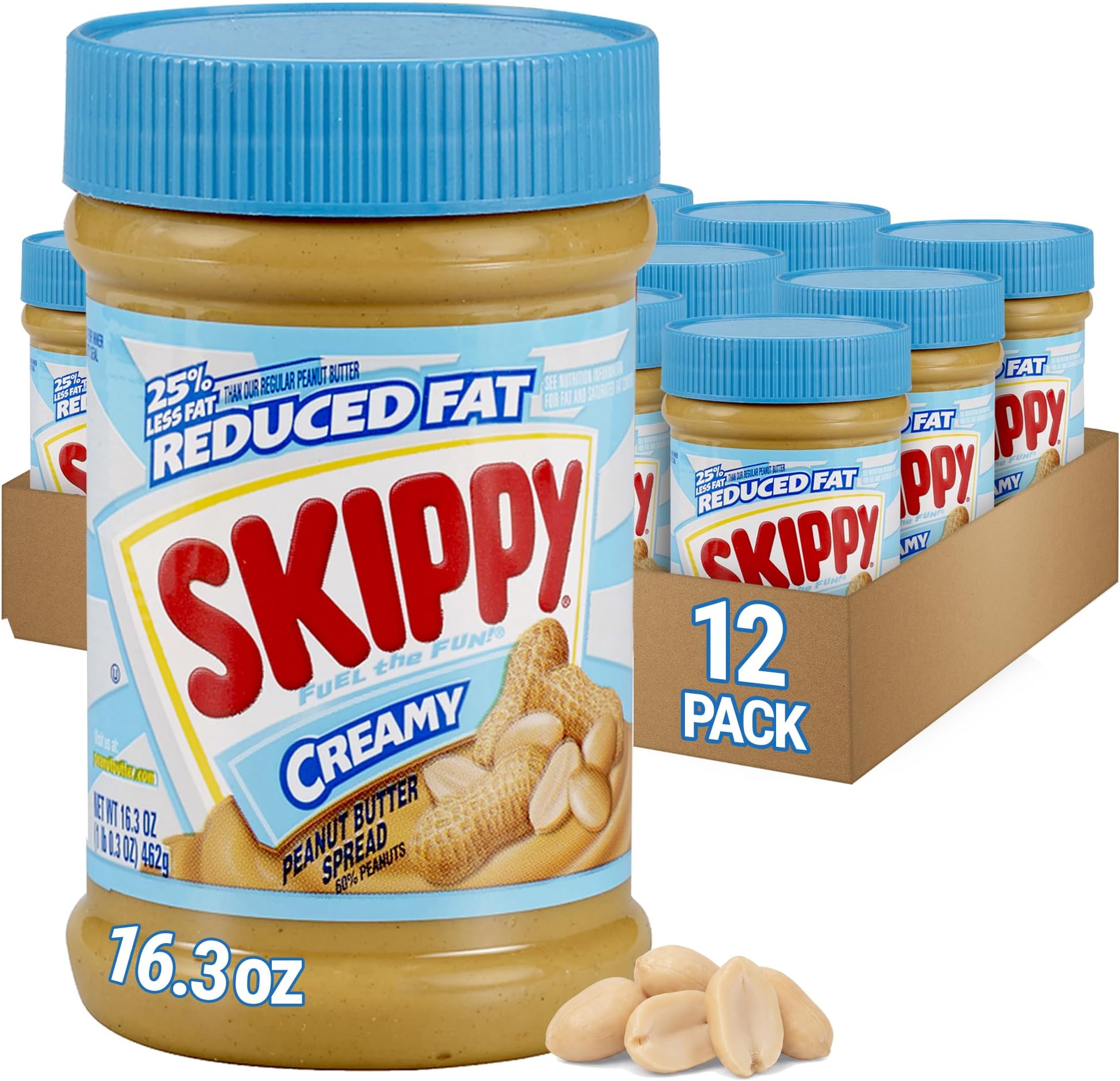 SKIPPY Reduced Fat Creamy Peanut Butter Spread, 16.3oz x12