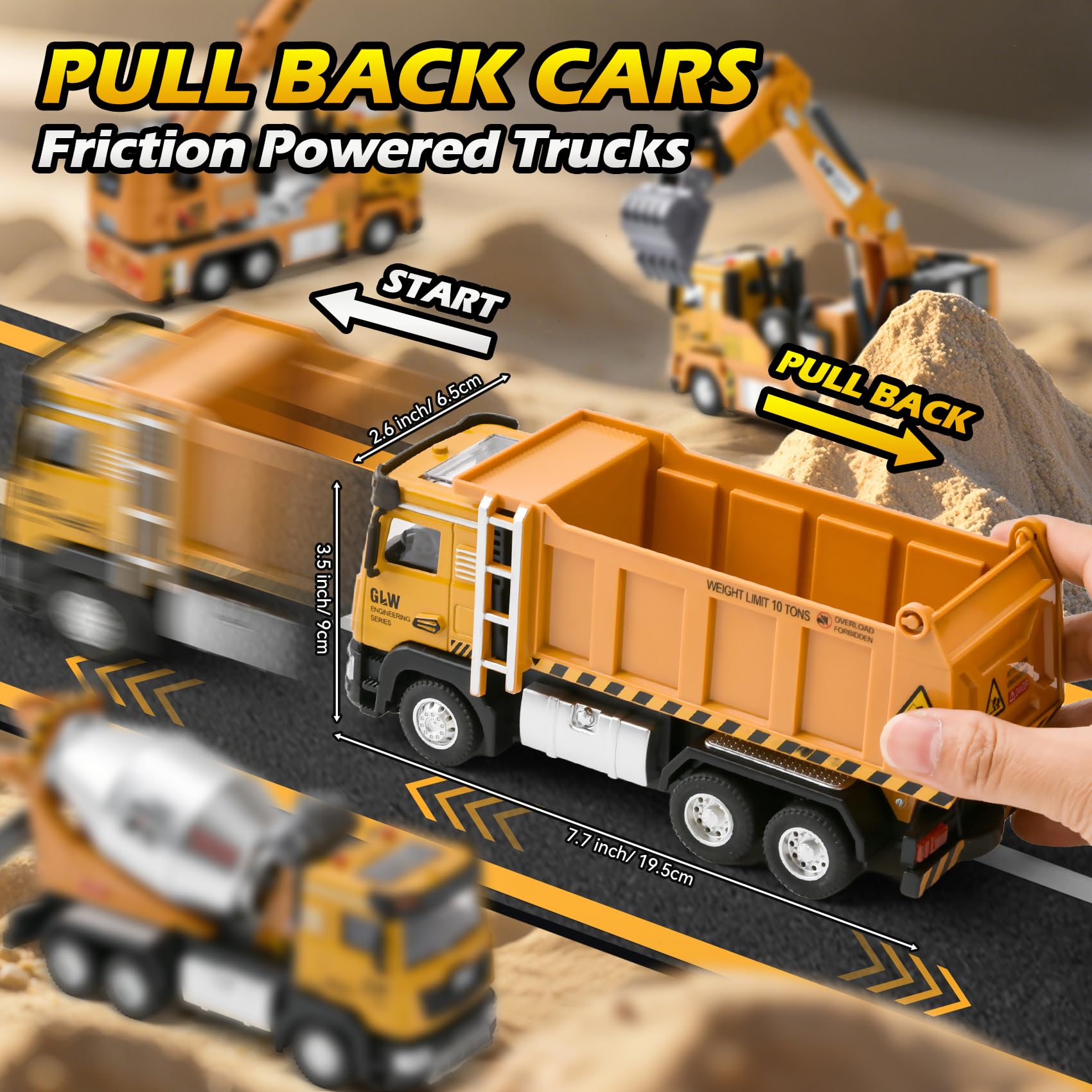 Véhicules de Chantier Enfants, 1:40 Camion Benne, Engins de Chantier Jouet avec Lumière et Son, Voiture Jeux Construction, Jouet Enfant 3 4 5 6 Ans Garcon