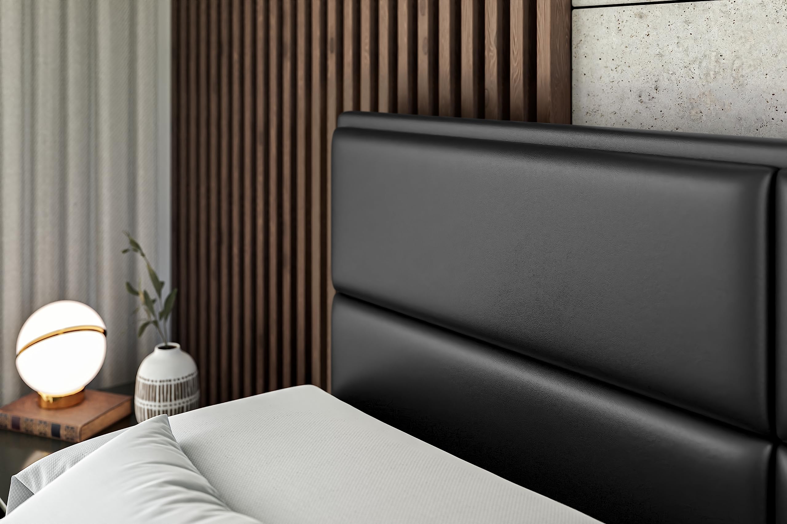 ALTDECOR Boxspringbett mit H3-Matratze Aura - 180x200 - Schwarz | Lattenrost, Topper, Boxspringbett mit Bettkasten, Bett mit Stauraum, Doppelbett, Polsterbett