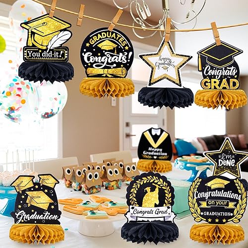 Miniatura 6 de 9 piezas de decoraciones de fiesta de graduación 2024, centros de mesa de nido de abeja de felicitaciones graduados, centro de mesa de clase de