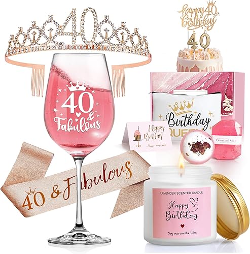 Regalos de cumpleaños número 40 para mujeres, regalos de 40 y fabulosos, cesta de regalos de cumpleaños 40, ideas de regalos de cumpleaños 40 para