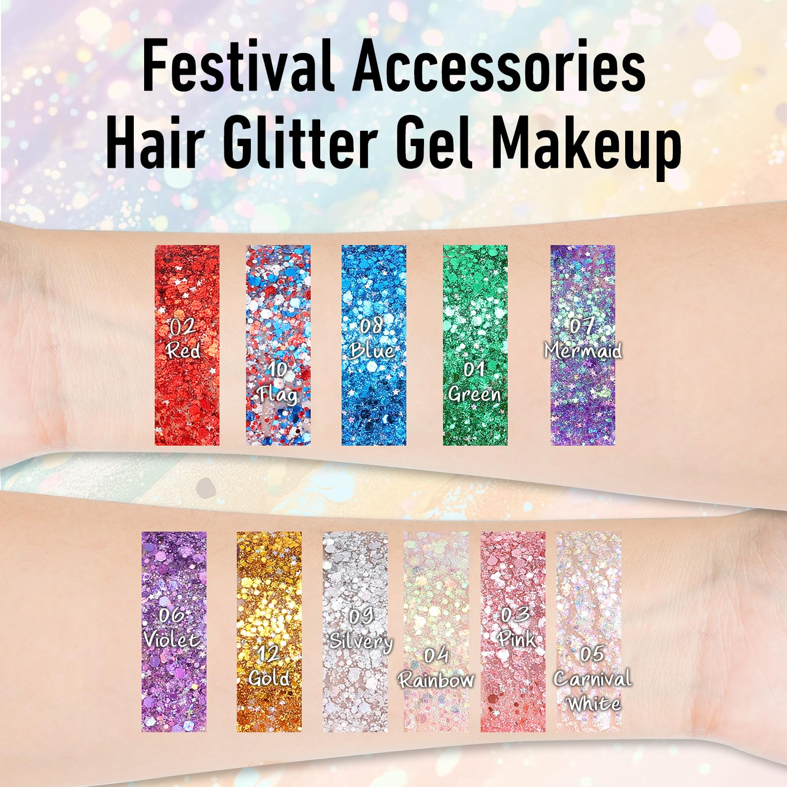 Red White and Blue Face Body Glitter Stick, Chunky Sequins Body Face Glitter for Women Girls, Sparkle Patriotic Pride Chunky Glitter Makeup for Memorial Day, 4th of July Accessories Outfits