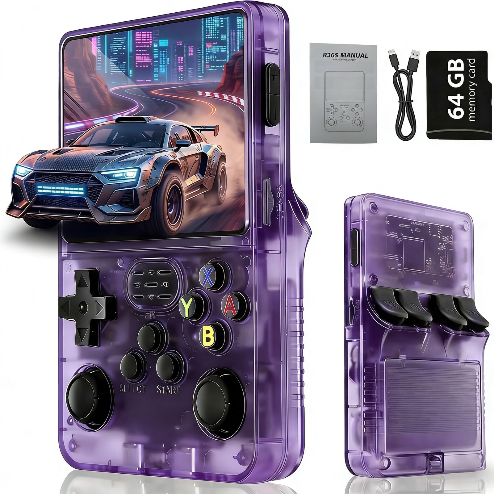 ASTEKID Retro Konsole Handheld Spielkonsole mit 20000+ Spielen, 3,5 Zoll IPS Bildschirm, Tragbare Retro Spielekonsole mit Linux System, R36S Portable Gaming Konsole für Zuhause und Reisen (Rauchlila)