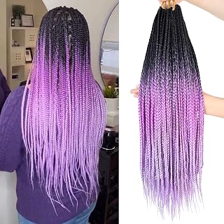 Ombre Purple Crochet Box Braids Pre Looped Crochet Braids for Women and Girl 20 Inch Small Size Thin Braid Hair Extension