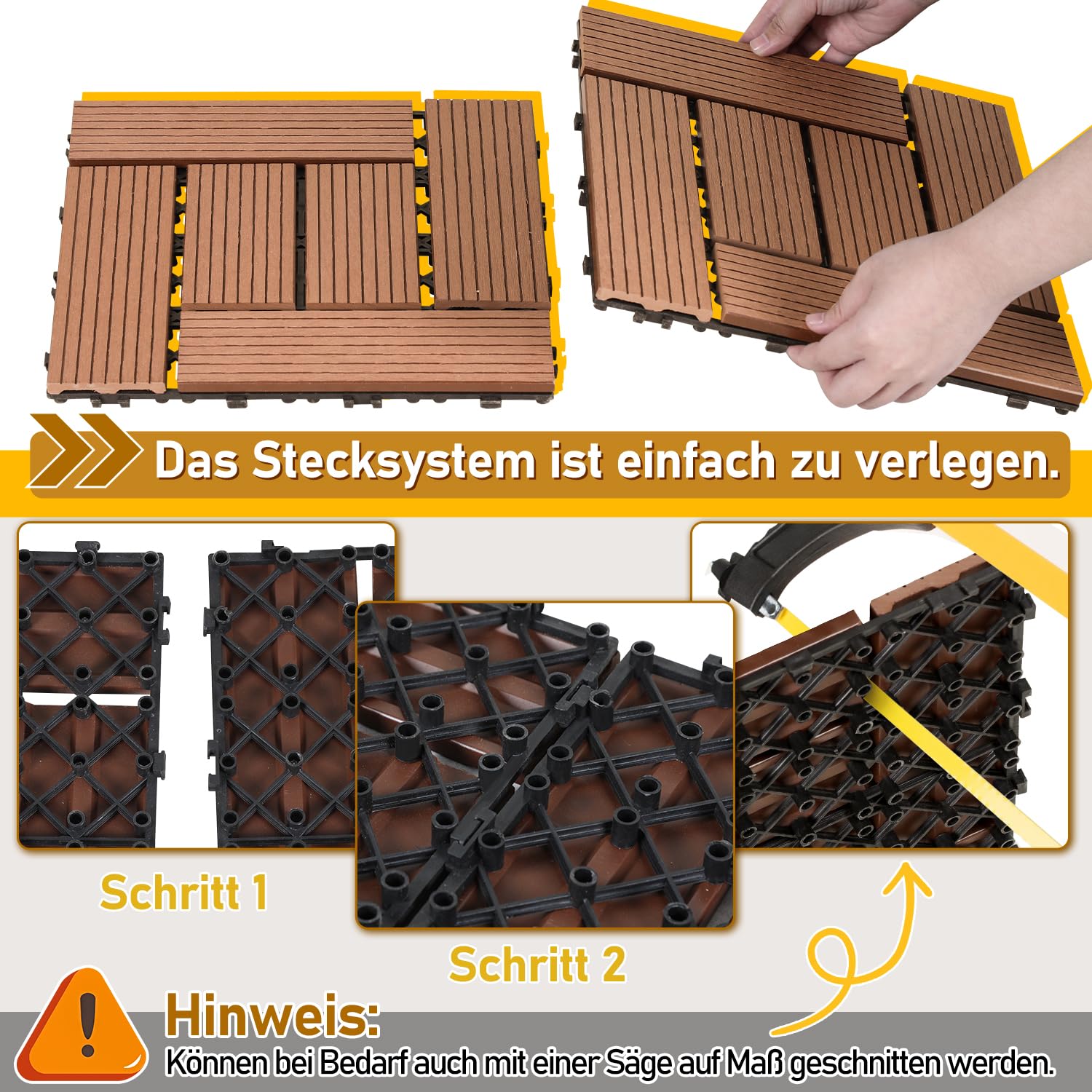 Randaco Baldosas para terraza de WPC, 30 x 30 cm, juego de 44 para 4 m², sistema de clic, suelo para balcón y terraza, tablones de terraza, resistentes a la intemperie con drenaje, marrón