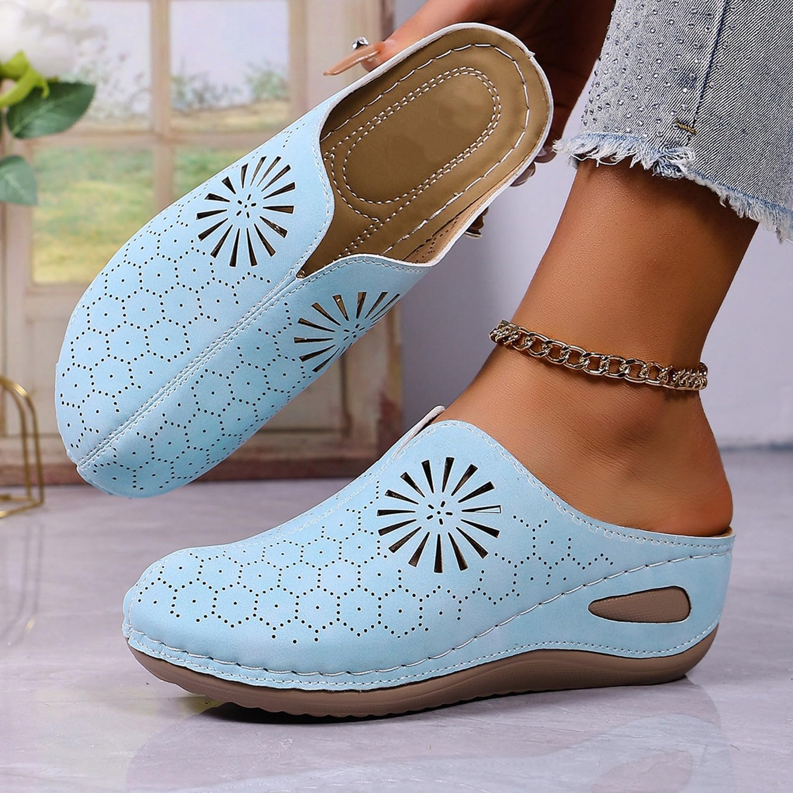 Generico Sandales CompenséEs Confortables LéGèRes AntidéRapantes Semelle Souple Respirantes Chaussures Femme éTé éLéGantes Mules OrthopéDiques Coupe Large Ville Usage Quotidien