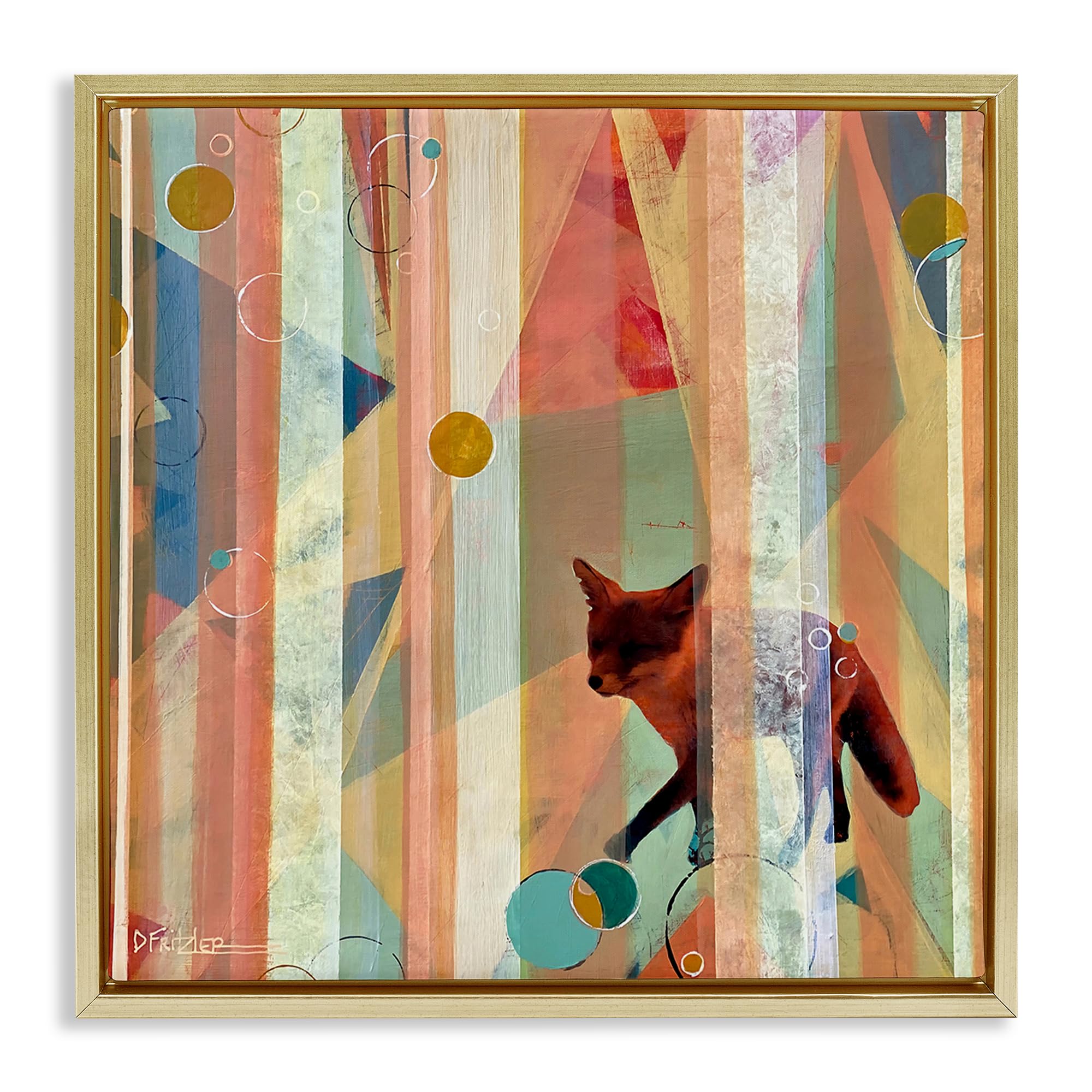 Stupell Industries 'Making My Move Fox', Floating Frame Canvas Art, Gold, 18 x 18 Inches, Easy to Hang and Sturdy, Made in USA, by Dianna Fritzler