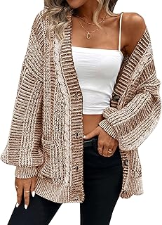 Women's 2025 Fall Winter Oversized Cardigan Sweater Long Sleeve Cable Kn...