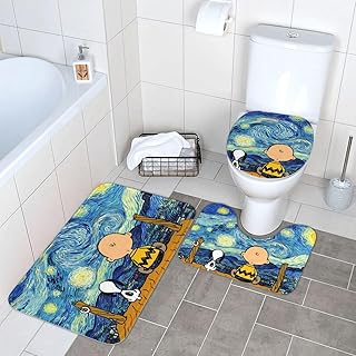 トイレマット スヌーピー チャーリーブラウン (2) 3点セット おしゃれ フタカバー 浴室足ふきマット 吸水 速乾 滑り止め 抗菌 防臭 洗える ふわふわ 40x60cm