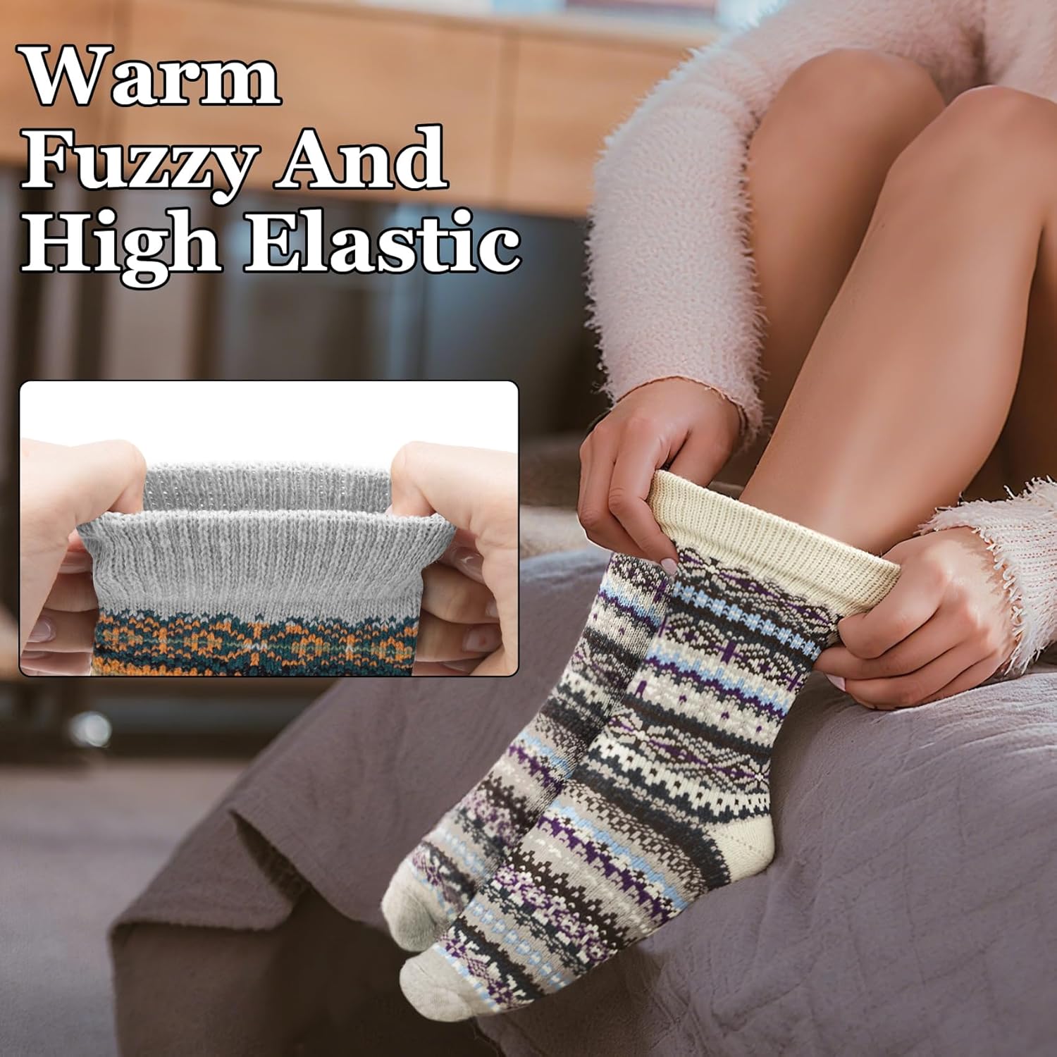 Women Socks Winter Merino Wool Thermal Sock Turn Over Cuff Novelty Sock Thick Wool Socks for Ladies Gift - Image 3