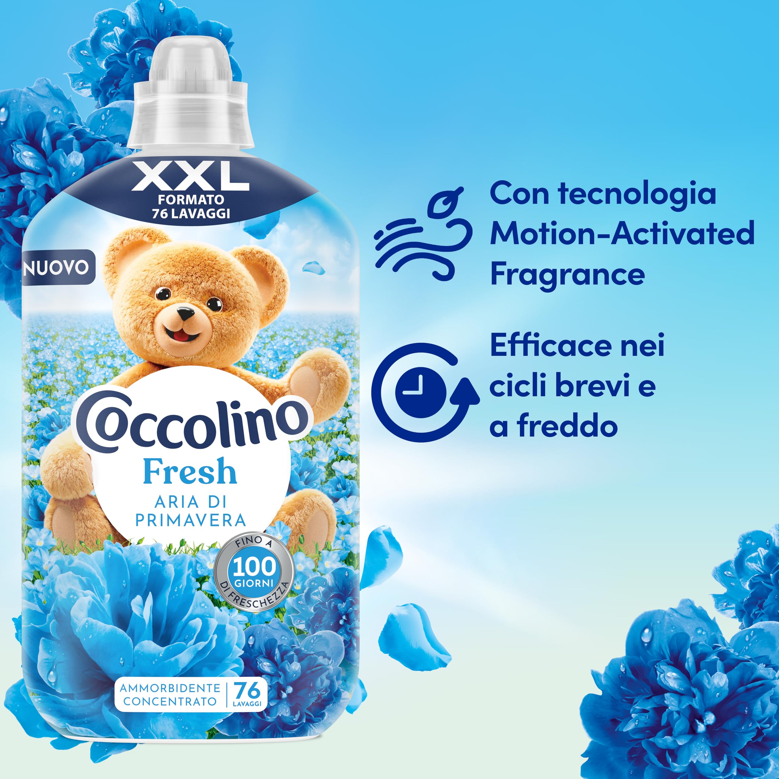 Coccolino Ammorbidente Concentrato Aria di Primavera, Ammorbidente Lavatrice con Tecnologia Stay Fresh, con Note Fruttate, Rosa, e Sandalo, Formato XXL Fino a 456 Lavaggi, 6 Pezzi da 1750 ml