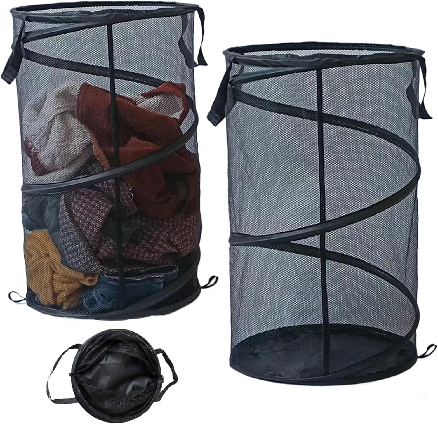 Laundry Basket 2Pcs 14x23in Foldable Collapsible Pop-Up Laundry Baskets with Handle and Tie Fine Mesh Breathable Hamper for Home Dorm