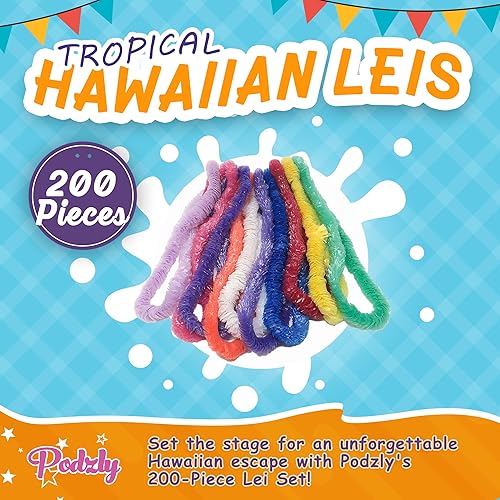 Miniatura 3 de Podzly 200 piezas hawaianas Leis  Diseños surtidos vibrantes  Ideal para celebraciones temáticas hawaianas, fiestas Luau, eventos de playa y