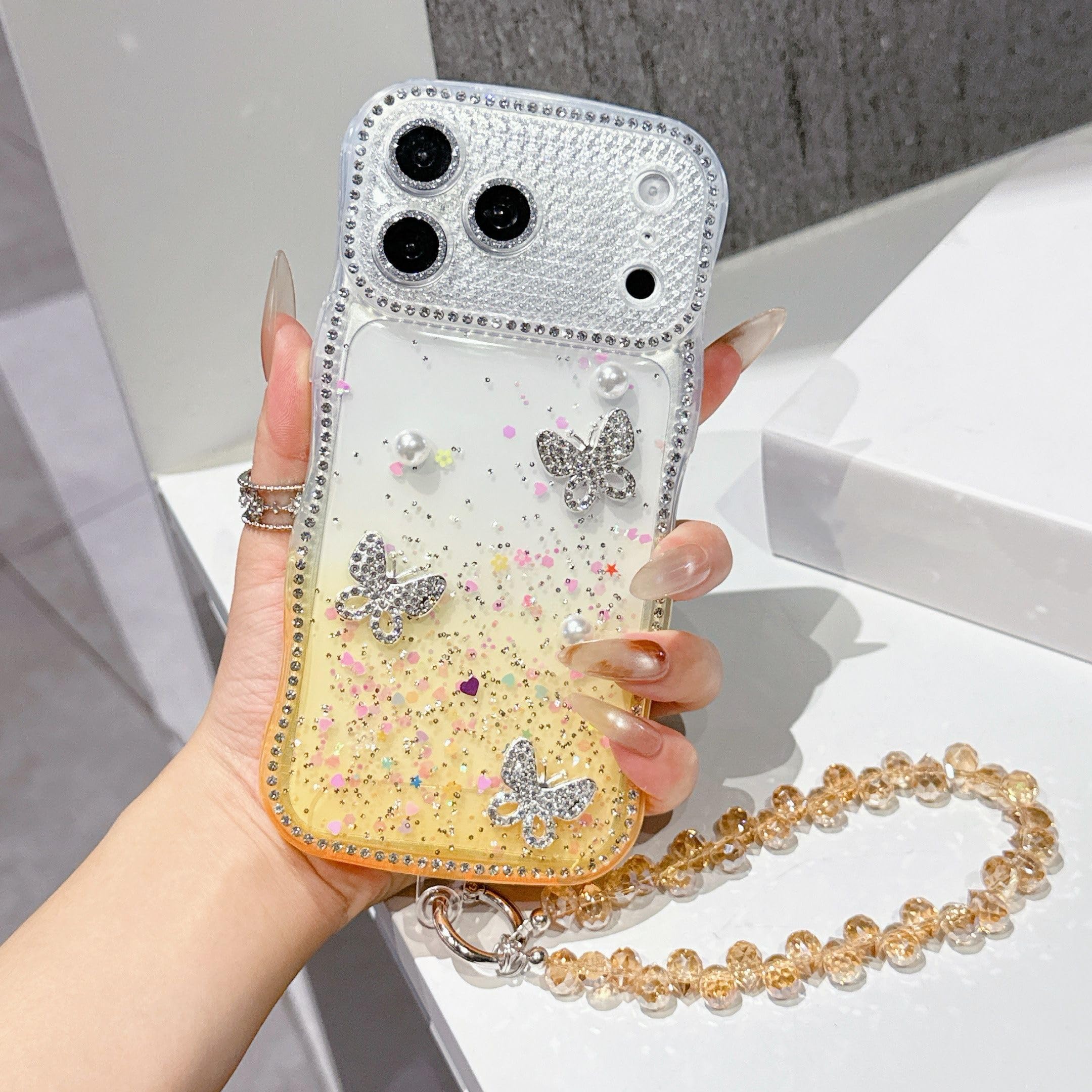 Coque strass iPhone 15 Pro Max luxe avec dragonne cœur effet miroir