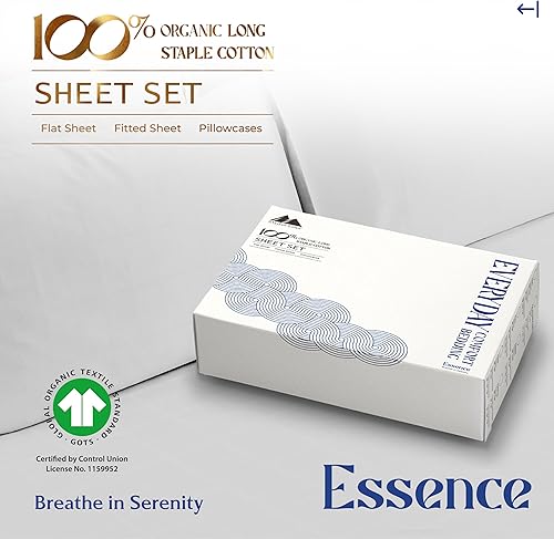 Miniatura 3 de Mayfair Linen Juego de sábanas 100 % de algodón orgánico percal tamaño King de 4 piezas, color gris claro, suaves, refrescantes y transpirables, con