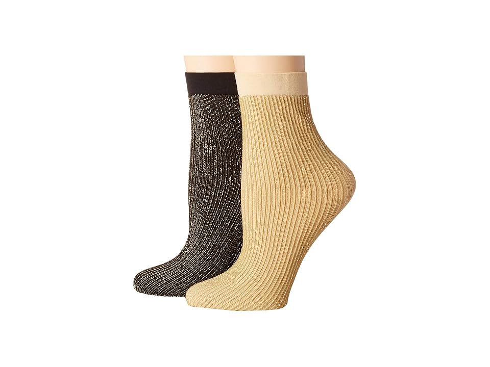 

Steve Madden 2-Pack Lurex Ribbed Anklet (Black) Women's Crew Cut Socks Shoes