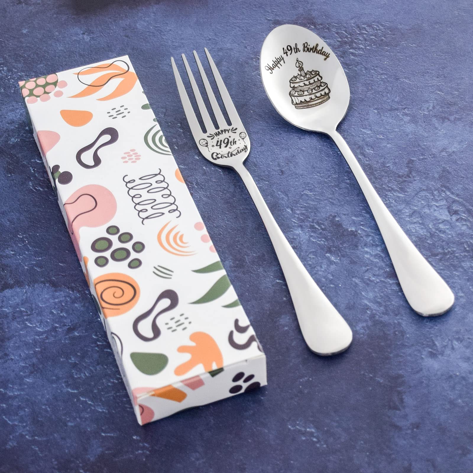 Engraved 49th Birthday Spoon & Fork Set - Personalized Stainless Steel Gift For Family & Friends - View #14
